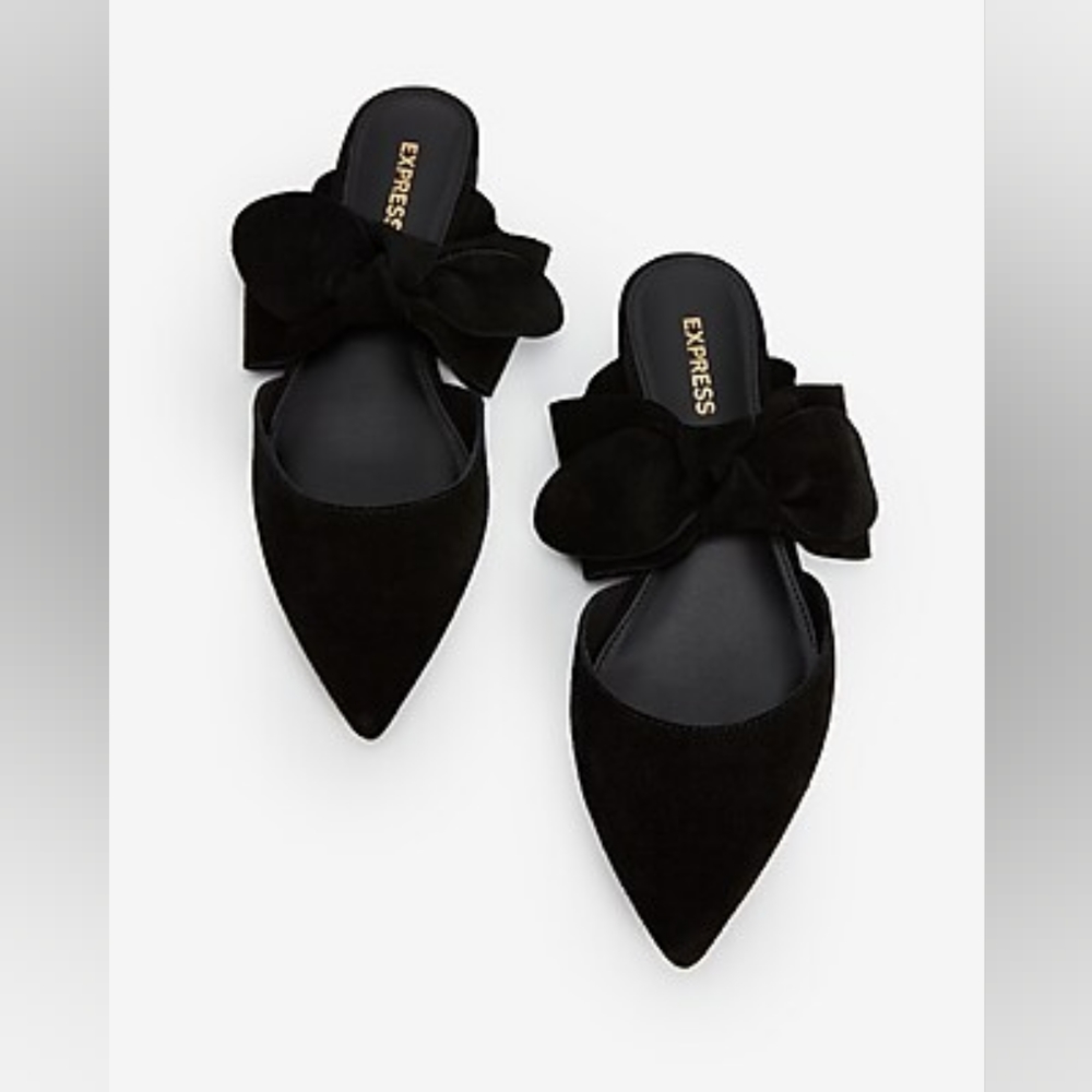 Black suede bow flats size 10 by Express